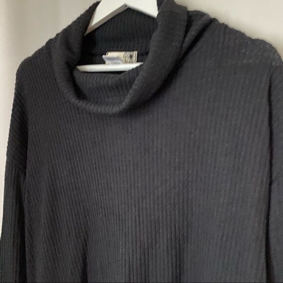 Everleigh Top Tunic Cowl Neck Black Soft Rib Knit Cozy Casual Long Sleeve - Picture 3 of 9